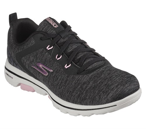 An image of Skechers Women's Go Golf Walk 5 Golf Shoes - 123034 - Black/Pink - 8.5 on a white background