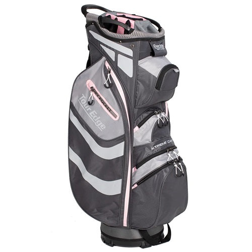 An image of Tour Edge Golf Women's Hot Launch Xtreme Cart 5.0 Golf Cart Bag - Silver/Blue on a white background