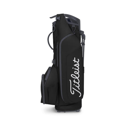 Black golf bag with Titleist logo on a white background