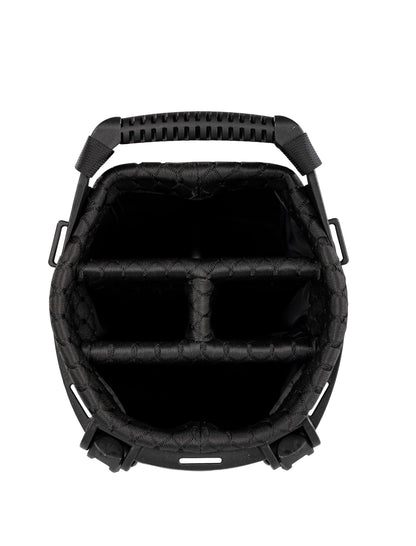 Close-up of a golf bag 14-way top in black.