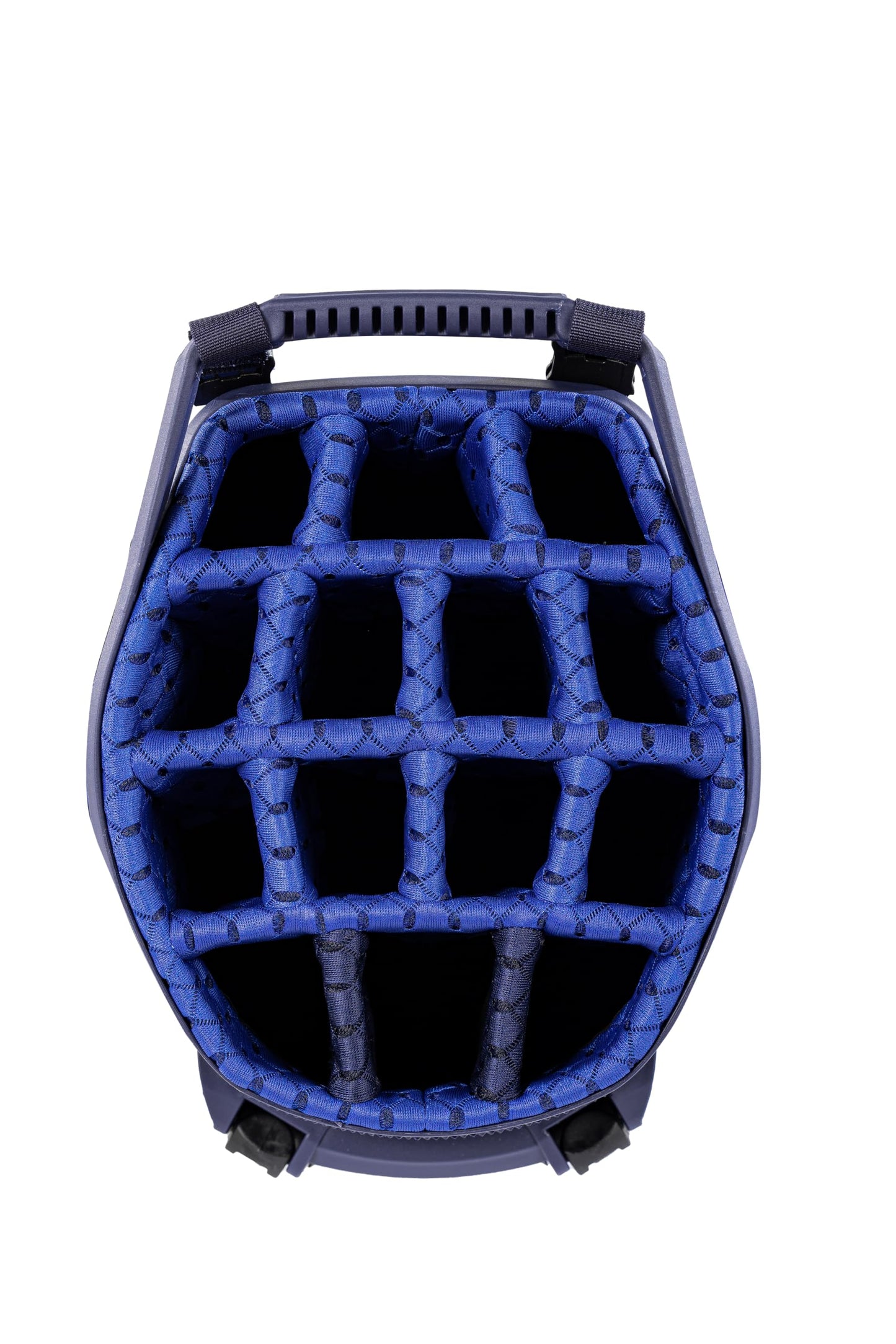 Close-up of a golf bag 14-way top in blue.