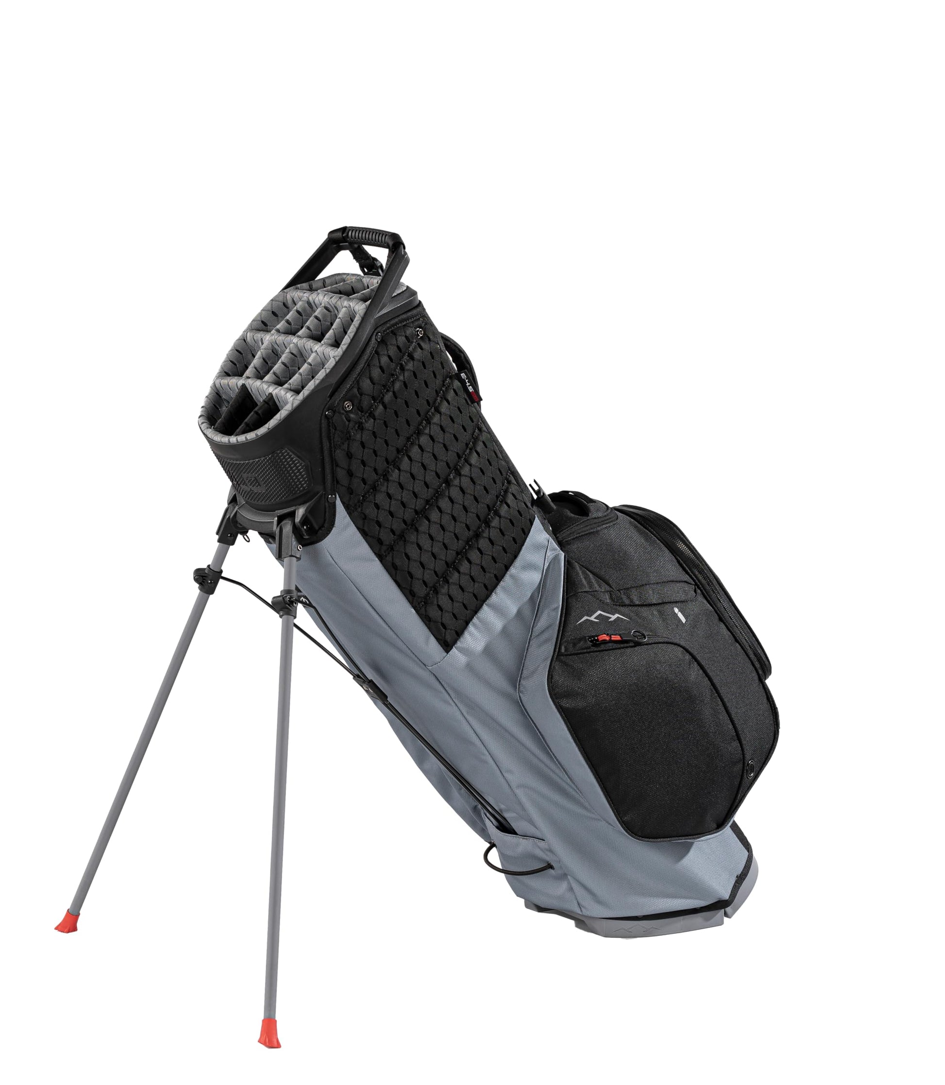 Gray and black golf stand bag on a white background
