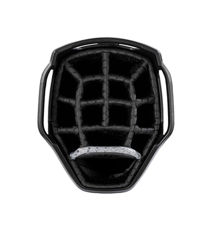 Close-up of a golf bag 14-way top in black.