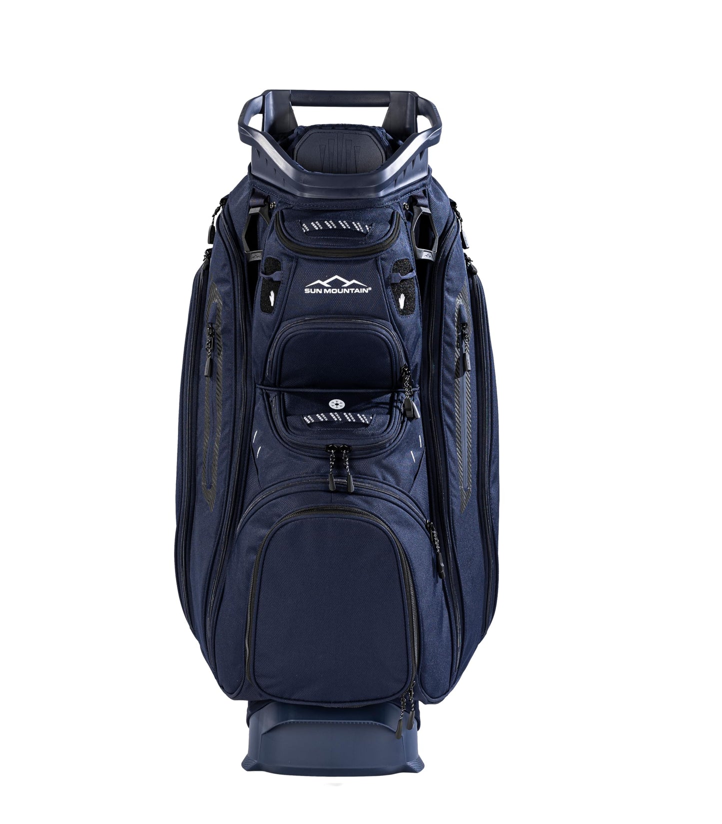 Navy blue golf bag with a visible brand logo on a white background