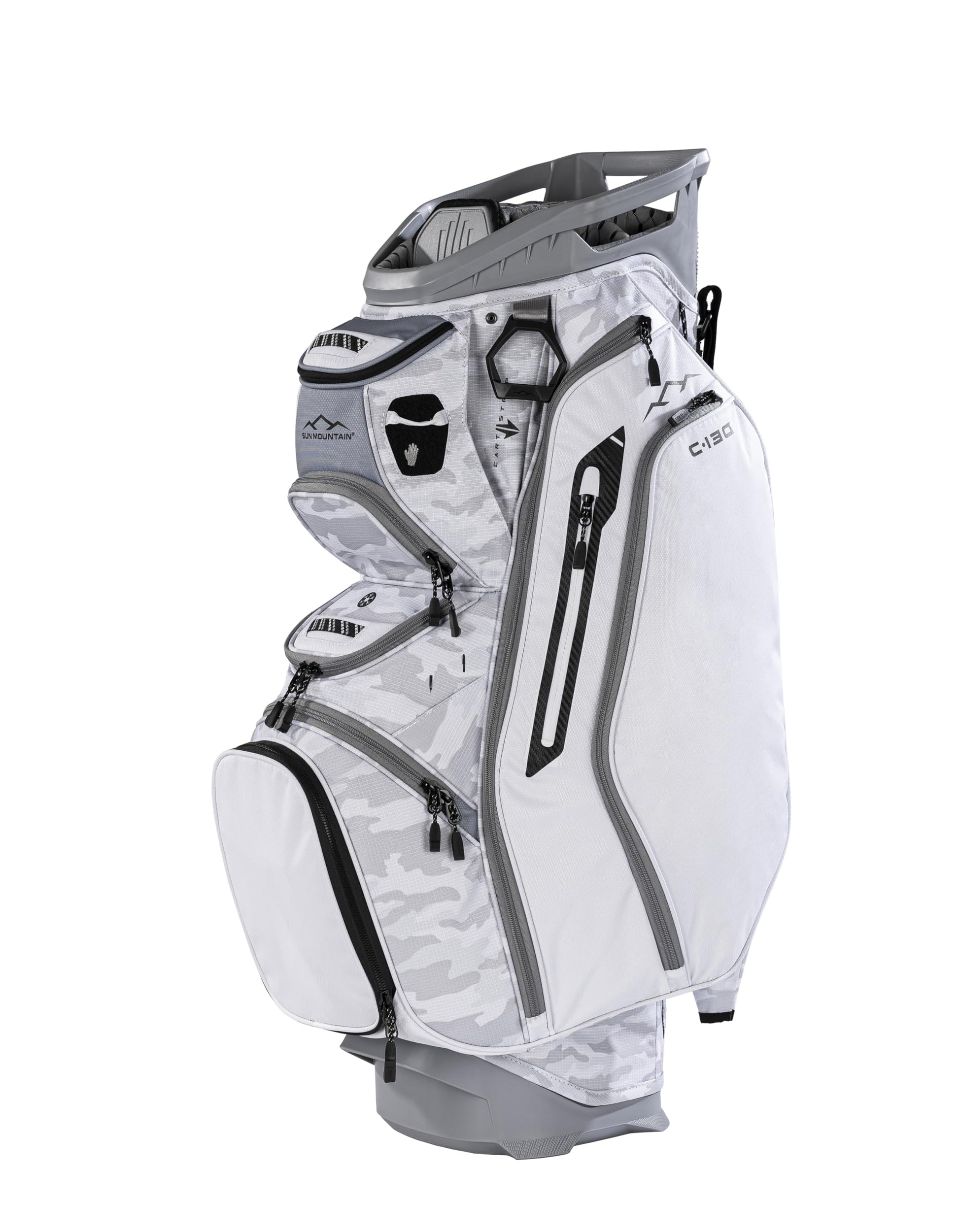 White golf bag with gray accents on a white background