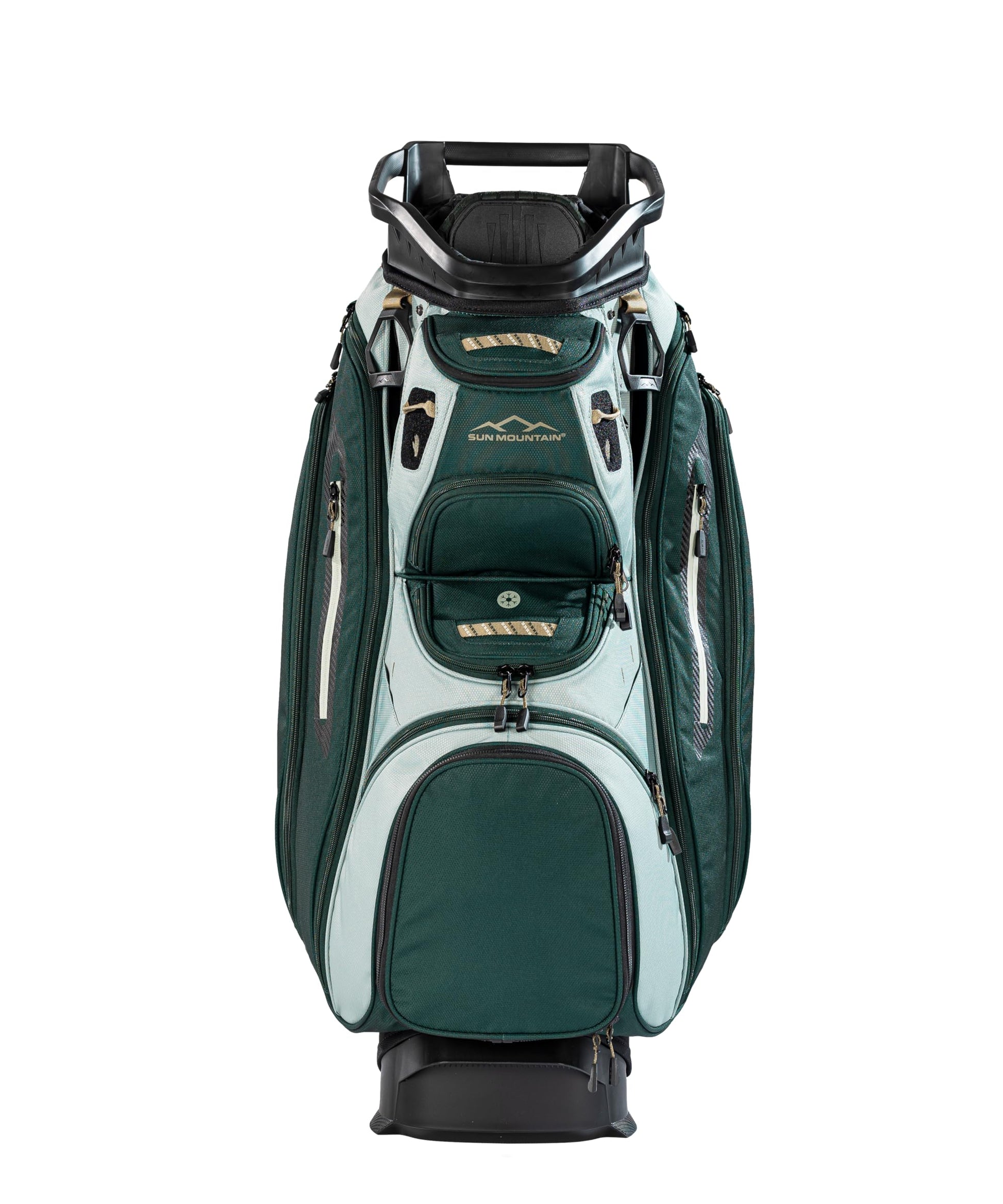 Green and gray golf bag on a white background
