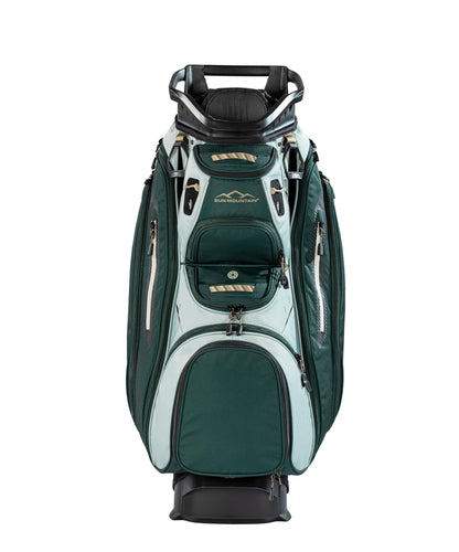 Green and gray golf bag on a white background