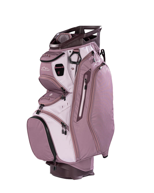 Pink and white golf bag on a white background