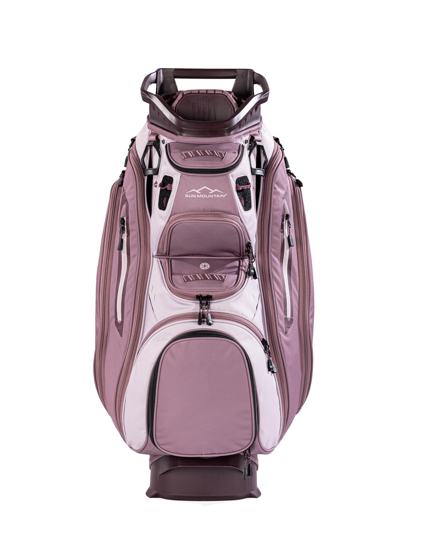 Pink and gray golf bag on a white background