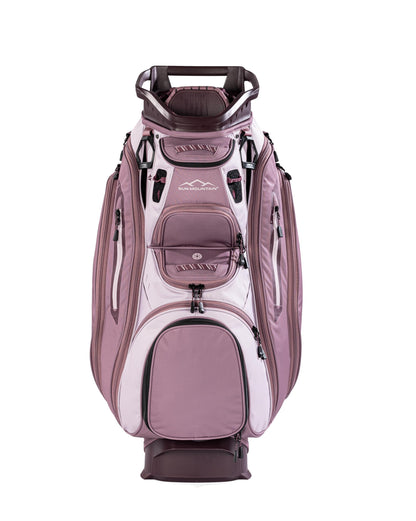 Pink and gray golf bag on a white background