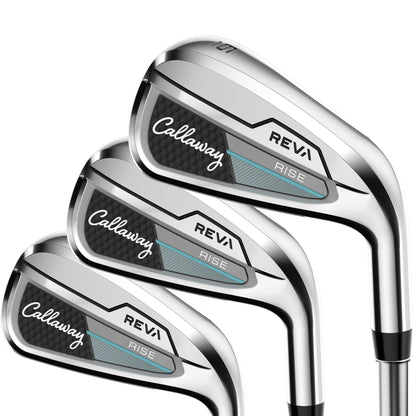 Callaway REVA Rise golf iron set on a white background