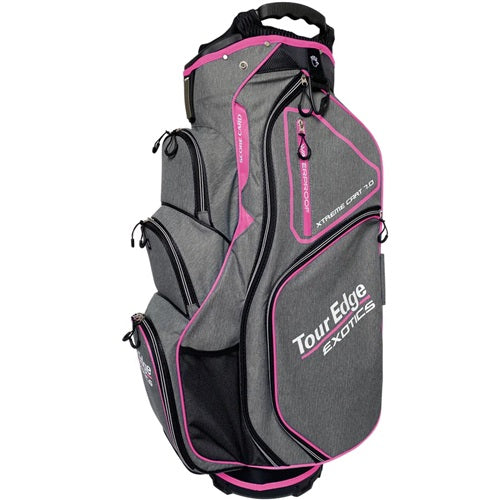 An image of Tour Edge Golf Exotics Xtreme Cart 7.0 Heather Grey/Pink/White on a white background