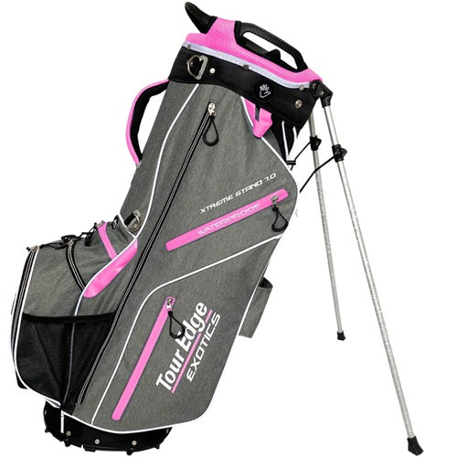 An image of Tour Edge Golf Exotics Xtreme Stand 7.0 Heather Grey/Pink/White on a white background