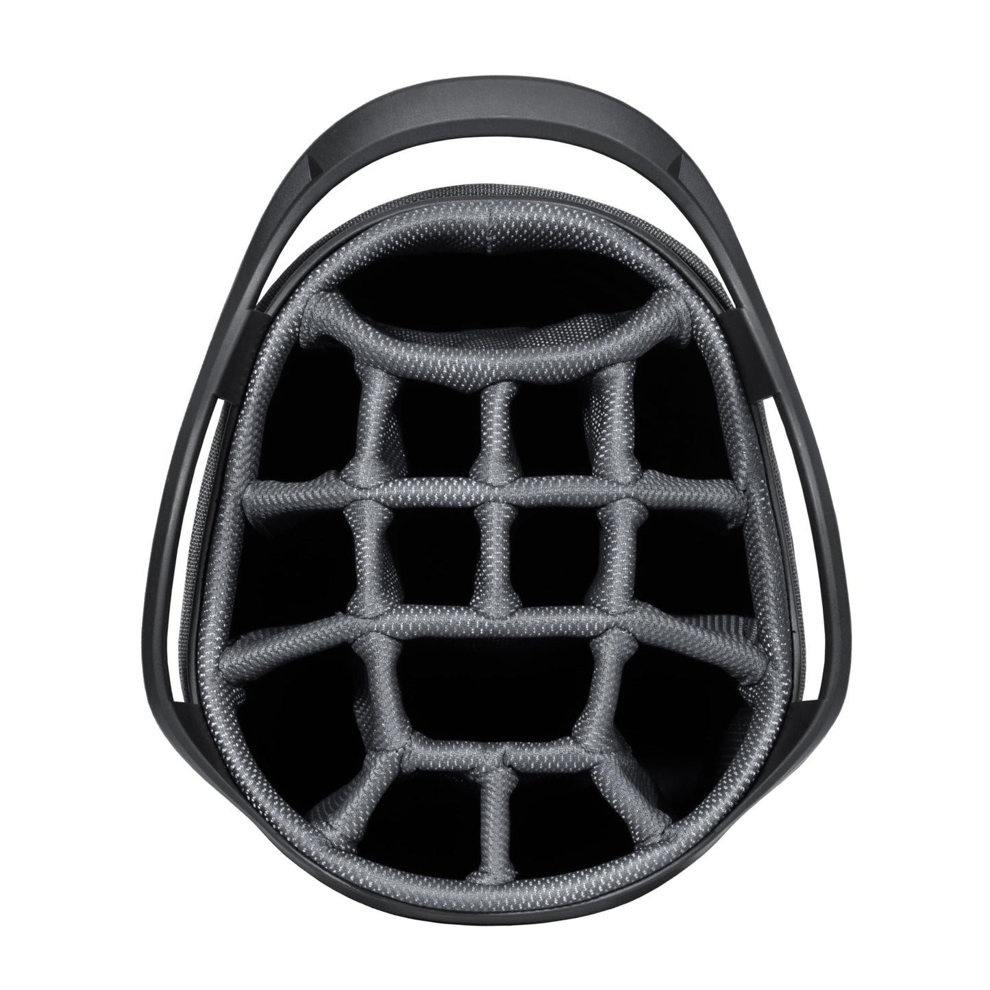 Close-up of a golf bag 14-way top in black.