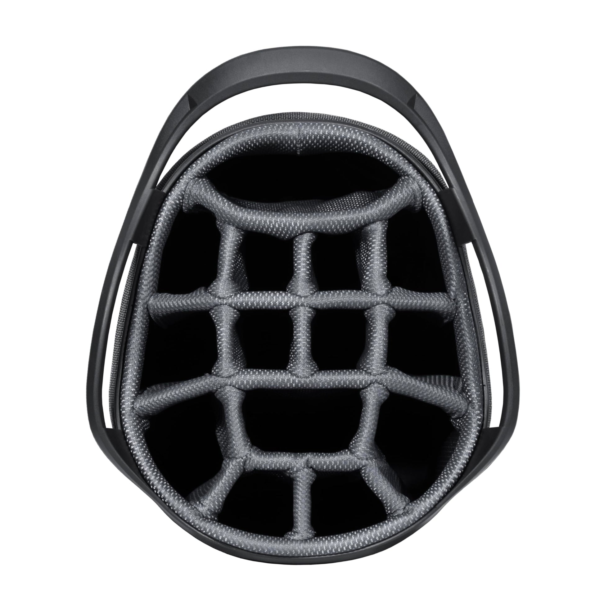 Close-up of a golf bag 14-way top in black.