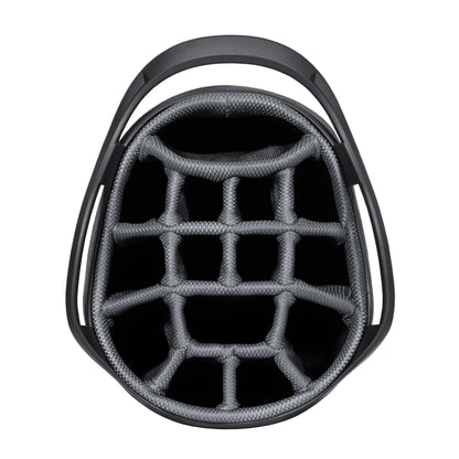 Close-up of a golf bag 14-way top in black.
