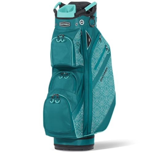 Teal golf bag with a patterned design on a white background
