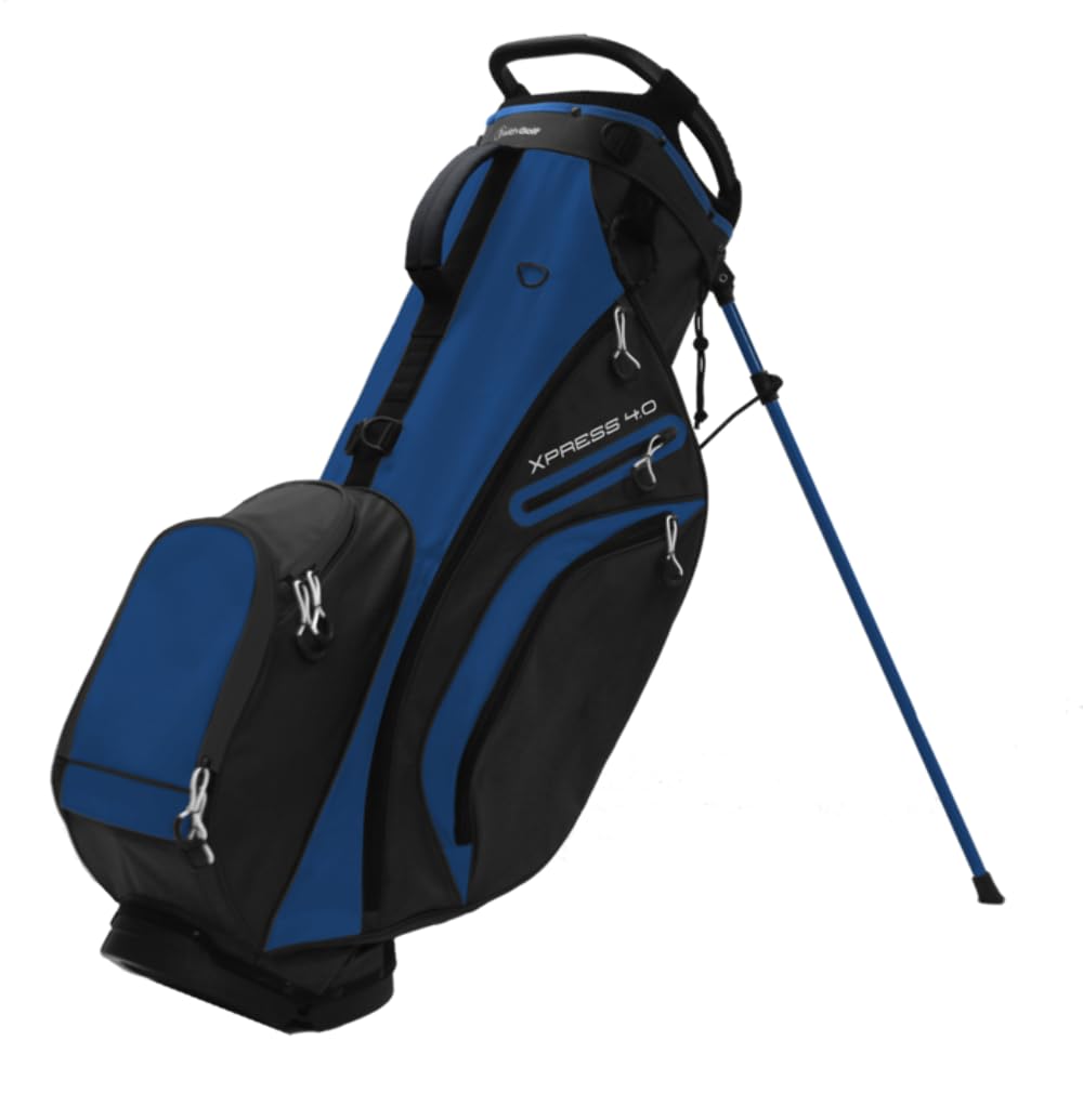 Blue and black golf bag with 'Xpress' branding on a white background