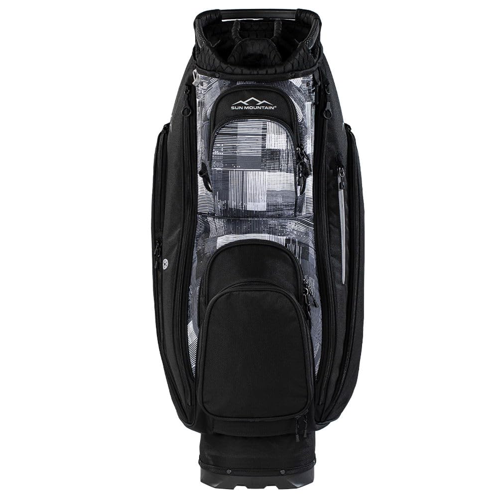 Black golf bag with a geometric pattern on a white background