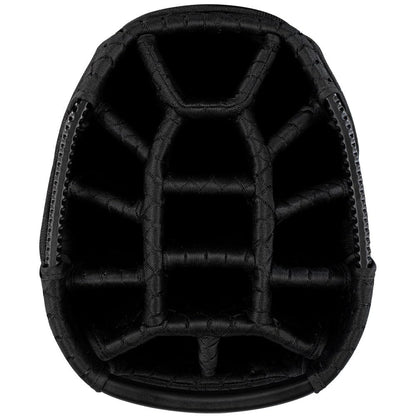 Close-up of a golf bag 14-way top in black.
