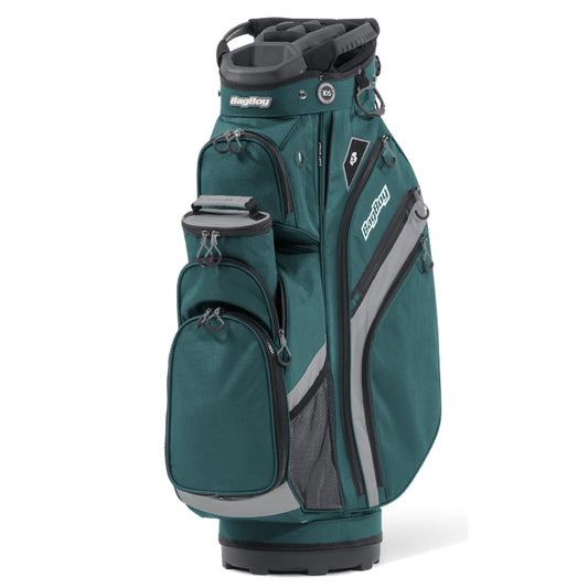 Teal golf bag with gray accents on a white background