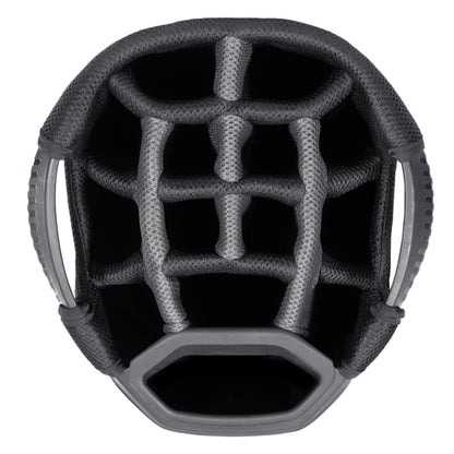 Close-up of a golf bag 14-way top in black.