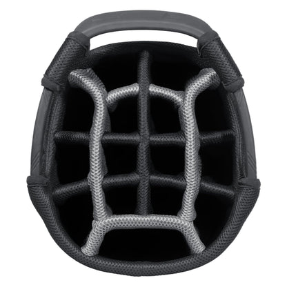 Close-up of a golf bag 14-way top in black.