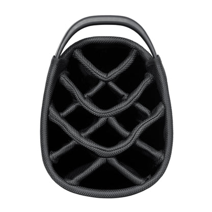 Close-up of a golf bag 14-way top in black.