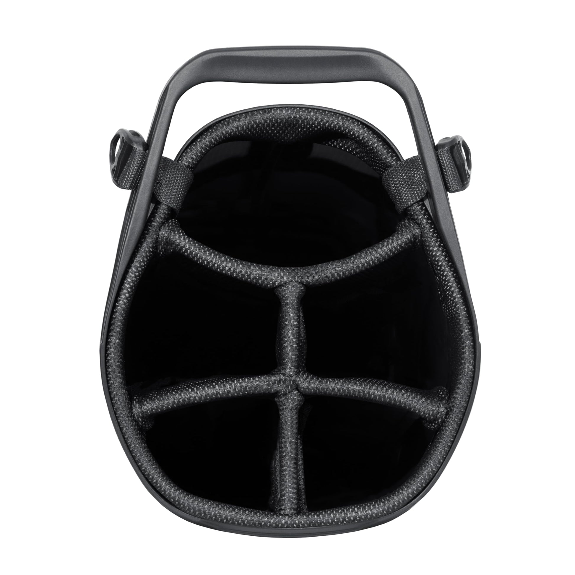 Close-up of a golf bag 6-way top in black.