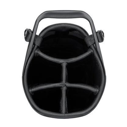Close-up of a golf bag 6-way top in black.