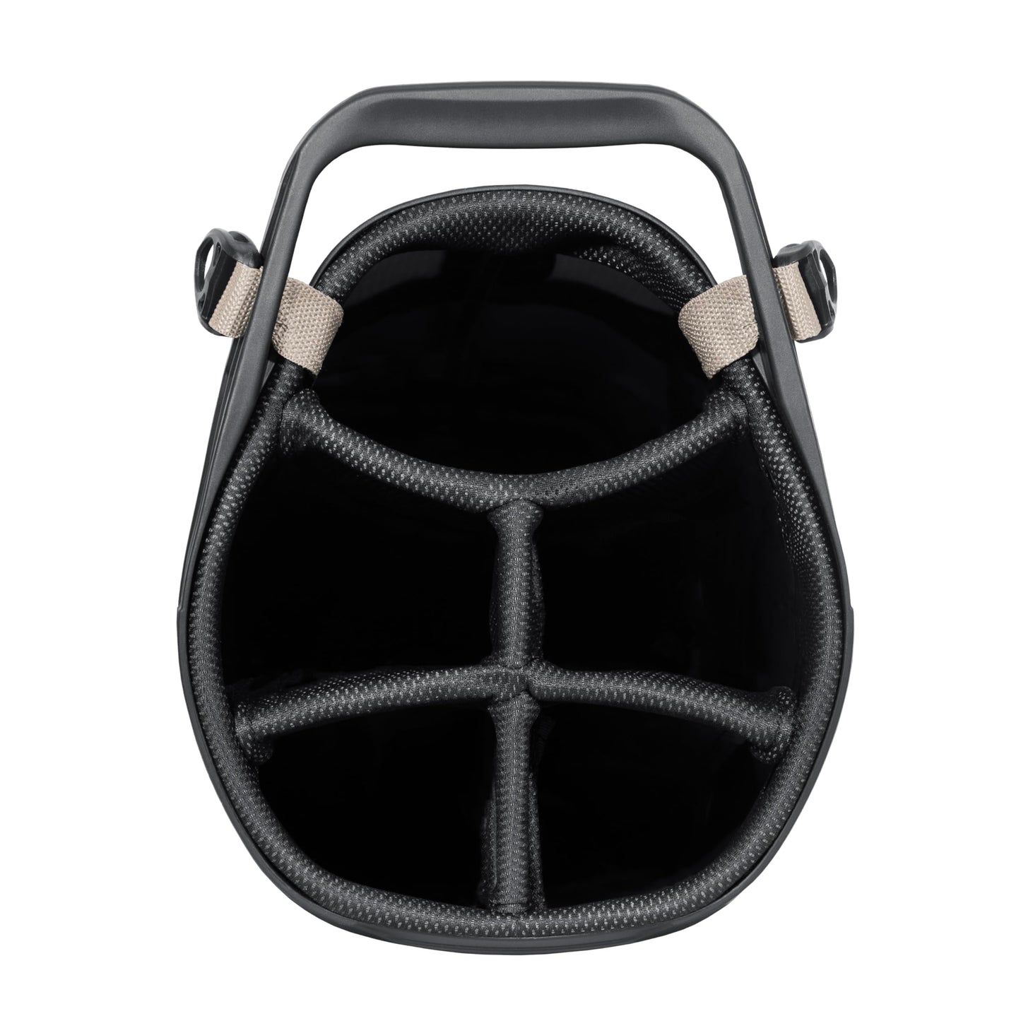 Close-up of a golf bag 6-way top in black.