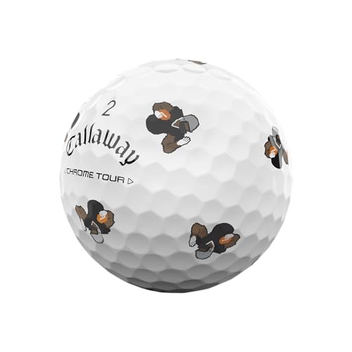 Callaway Chrome Tour golf ball with football player designs on a white background