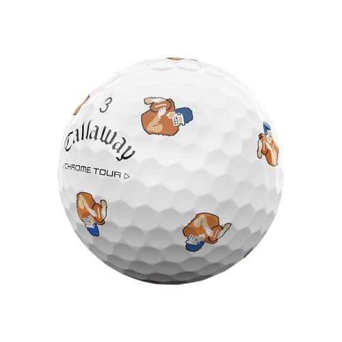 Callaway Chrome Tour golf ball with cartoon football player designs on a white background