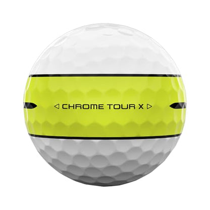 Golf ball with 'Chrome Tour X' branding on a white background