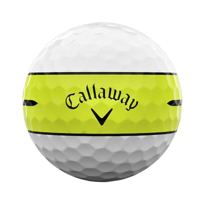 Callaway golf ball with a yellow band on a white background