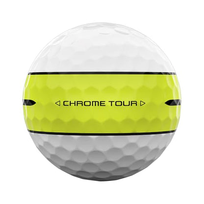 Golf ball with 'Chrome Tour' branding on a white background