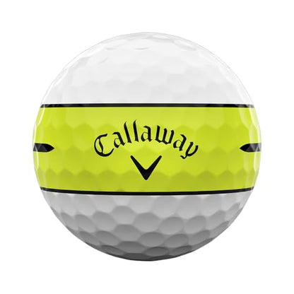 Callaway golf ball with a yellow band on a white background
