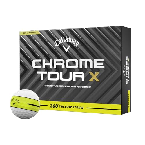 Callaway Chrome Tour X golf ball packaging with a golf ball on a white background