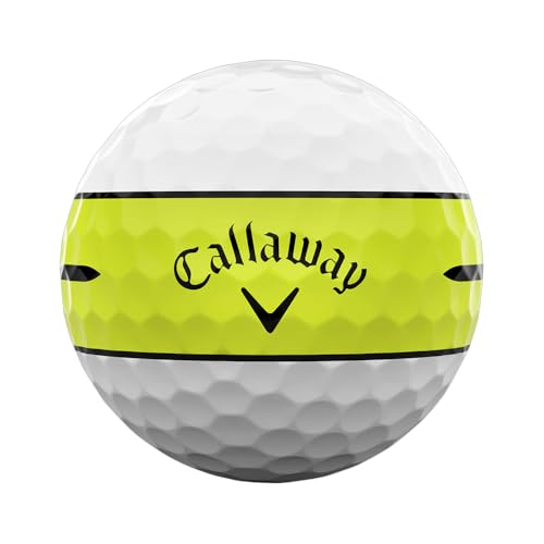 Callaway golf ball with a yellow band on a white background