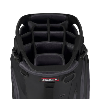 Black golf bag with Titleist logo on a white background