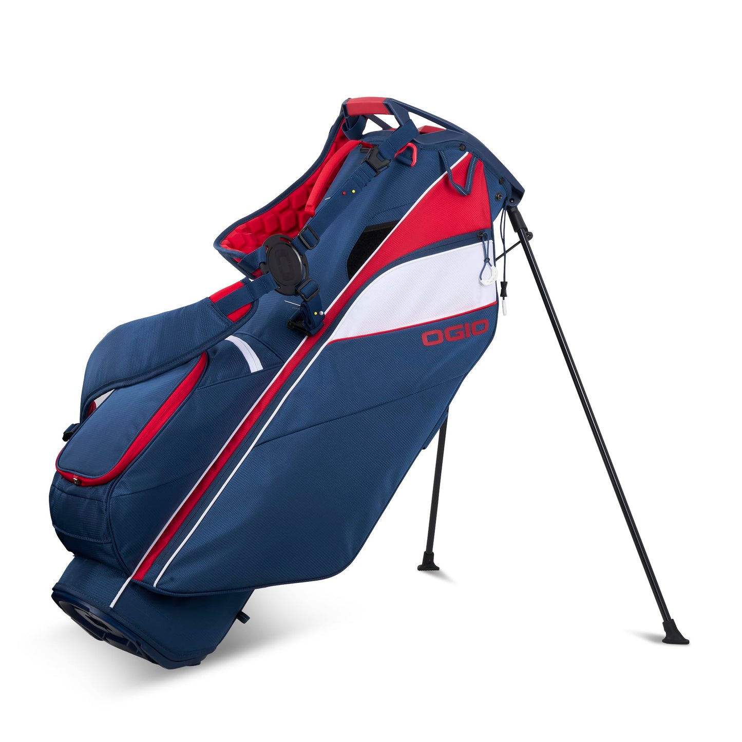 An image of a OGIO 2026 Fuse Golf Stand Bag - Red / White / Blue on a white background