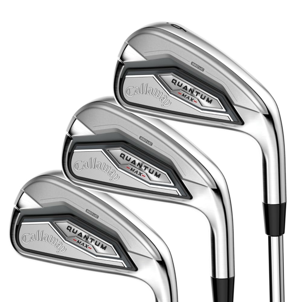 Set of Callaway Quantum Max golf clubs on a white background