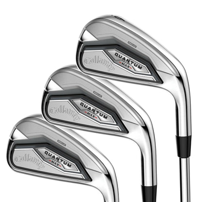 Set of Callaway Quantum Max golf clubs on a white background