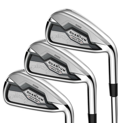 Set of Callaway Quantum Max OS golf clubs on a white background