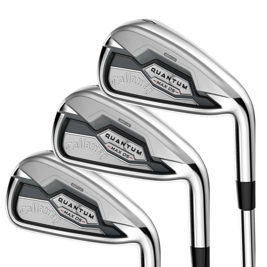 Set of Callaway Quantum Max OS golf clubs on a white background