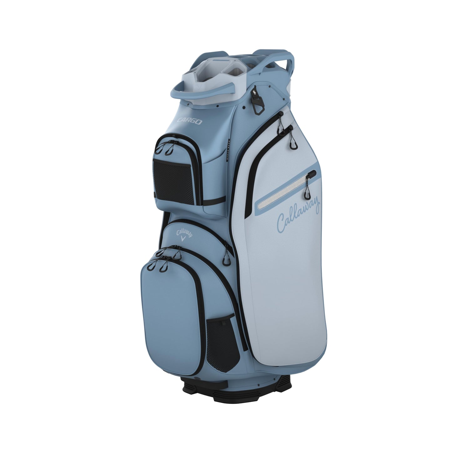 An image of a Callaway 2026 Cargo Golf Cart Bag - Glacier / Ice Blue on a white background