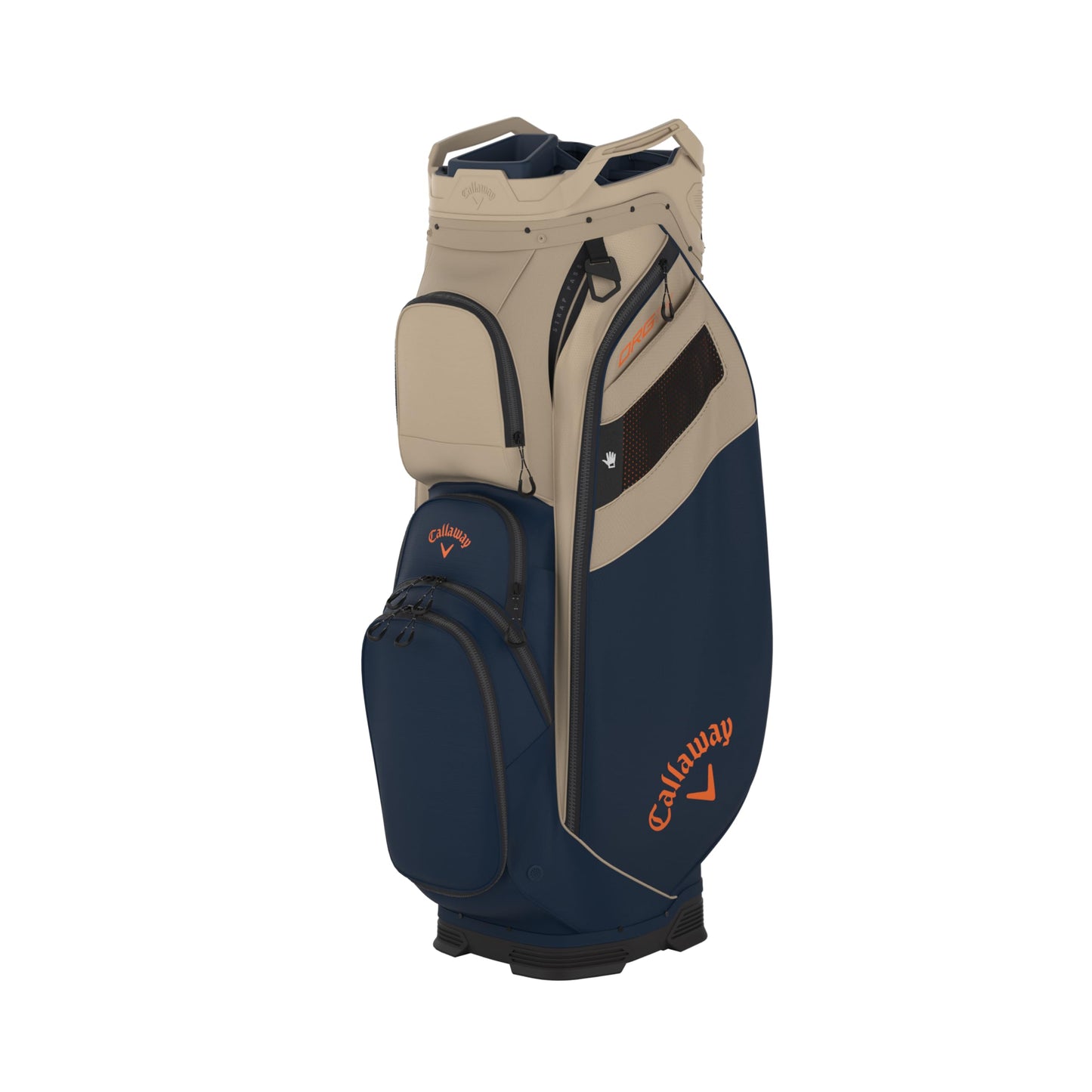 An image of a Callaway 2026 ORG 14 Golf Cart Bag - Tan / Marine / Orange on a white background