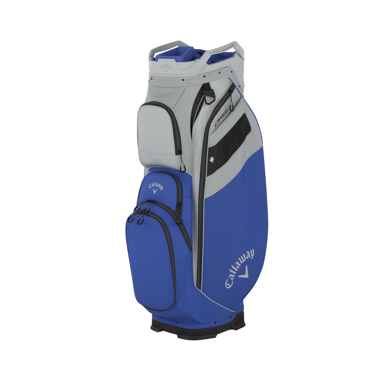 An image of a Callaway 2026 ORG 14 Golf Cart Bag - Silver / Neptune on a white background