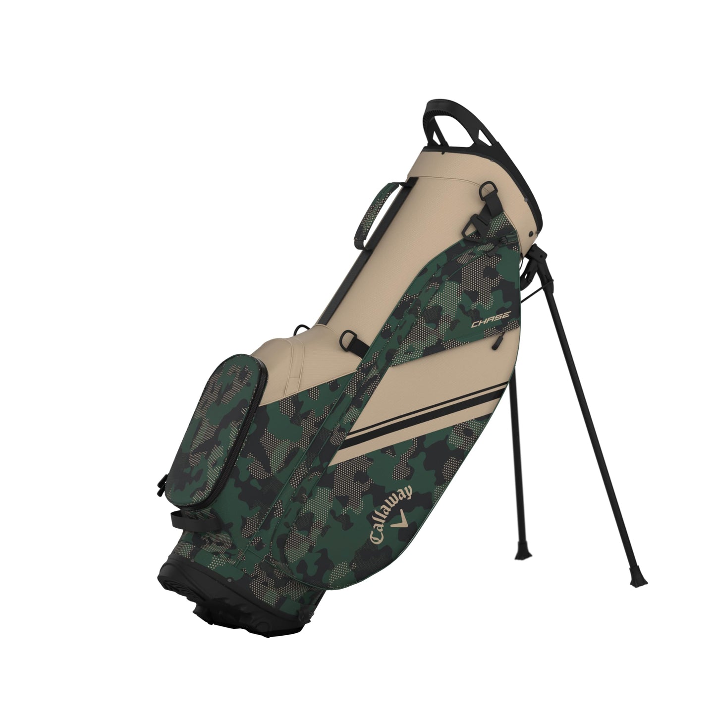 An image of a Callaway 2026 Chase Golf Stand Bag - Tan / Green / FLD Camo on a white background