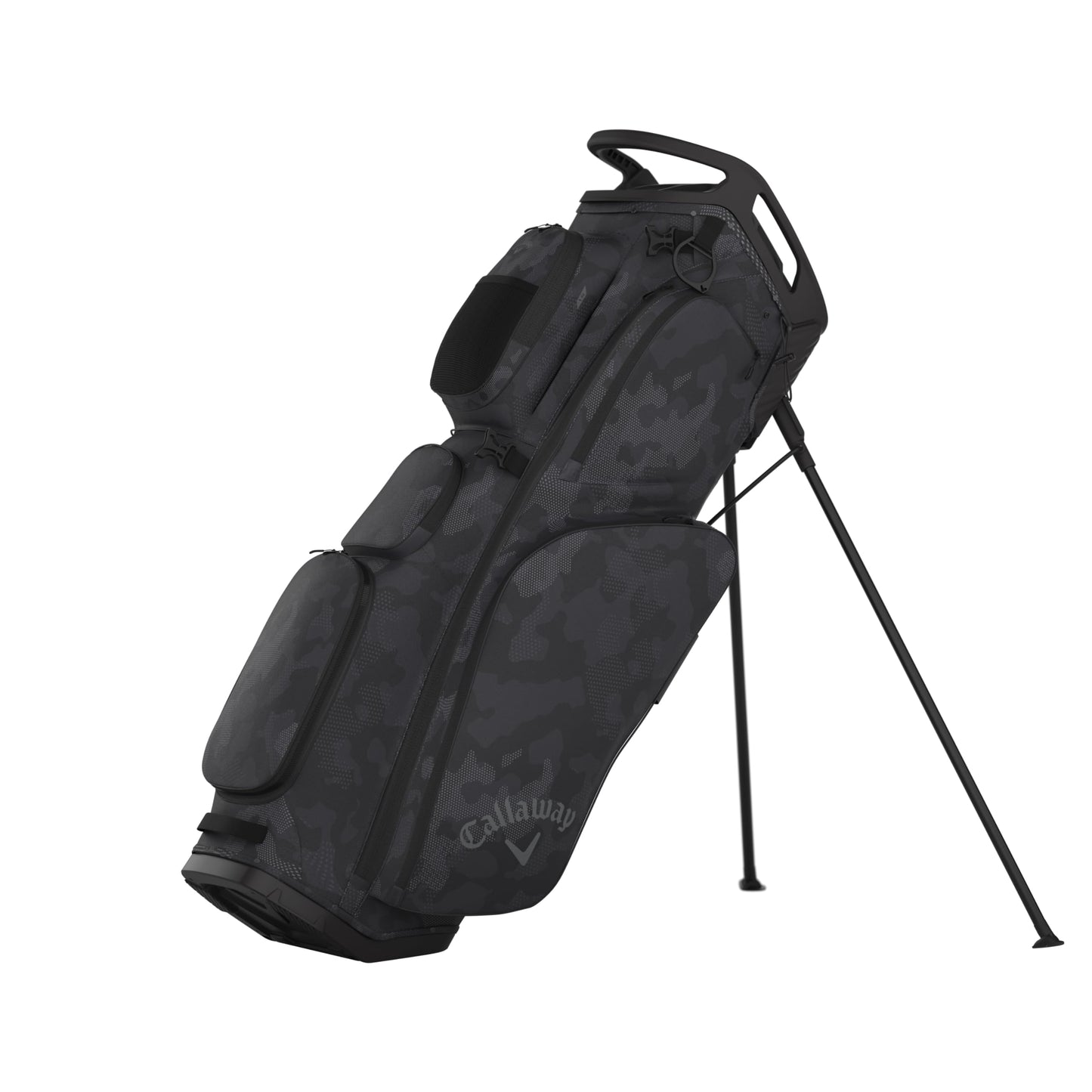 An image of a Callaway 2026 Fairway 14 Golf Stand Bag - Black / FLD Camo on a white background